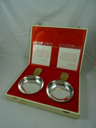 Boxed Pair Solid Silver Commemorative Dishes,  1972,  632gm