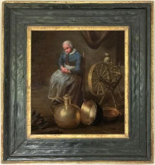 The Spinster 17th Century Dutch Old Master Oil Painting Pieter Codde (1599 - 1678)