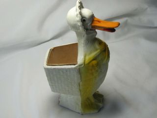 Rare Antique Vtg Paper Mache Duck Goose Candy Container Bonnet Basket 7 " German?