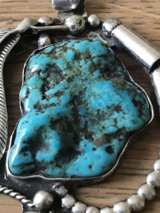 Vintage Navajo Old Pawn Sterling Silver & Turquoise Necklace Pendant 24.  4 Grams 2
