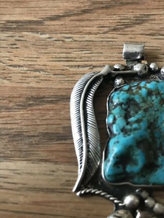 Vintage Navajo Old Pawn Sterling Silver & Turquoise Necklace Pendant 24.  4 Grams 3