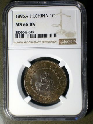 French Indo - China 1895 1 Cent Ngc Ms - 66 Very Rare Tops Pops Finest Known