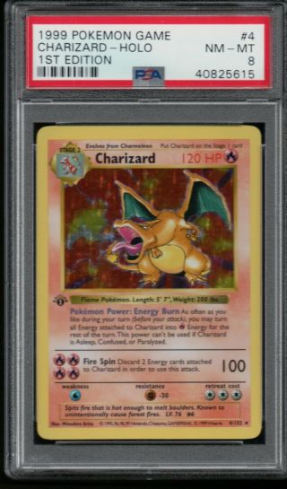 Psa 8 Charizard 1999 Pokemon 1st Edition Thick Stamp Shadowless 4 Holo Nm -
