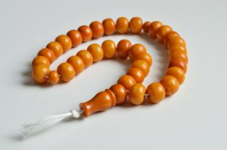 Old Baltic Amber Misbaha Tespih,  Antique Color Misbaha 33 Beads 17 X 13 Mm 79 G