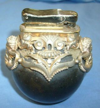 Vintage Silver Plate Brass Ball Table Lighter W/cherubs/angels - Cannonball Type