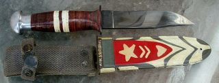 Rare Ww2 Us Navy Pilot Robeson Shuredge Mk1 No.  20 Fighting Knife Painted Sheath