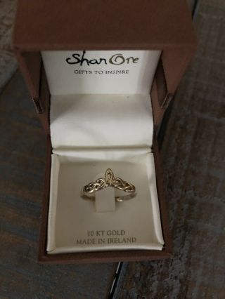 Vintage Irish 10k Yellow Gold Celtic Knot Wedding Ring Shanore Size 9 Gift Box