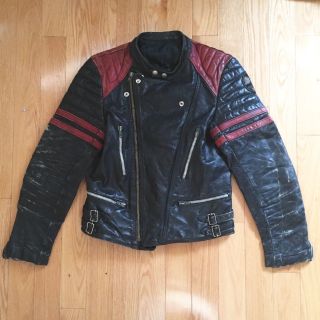 Vtg Biker Moto Racer Leather Jacket Red Black 60s Sz S