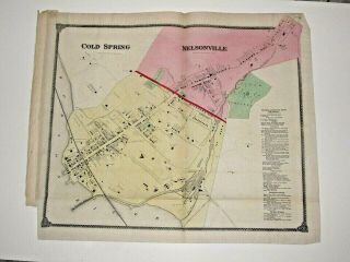 Vintage 1867 Map Of Cold Spring & Nelsonville,  Ny. ,  Hand Colored.  Not A Reprint