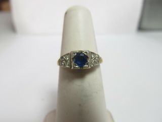 Vintage 14k Solid Gold Ring Made In 1940s W/ Natural Sapphire & Diamonds
