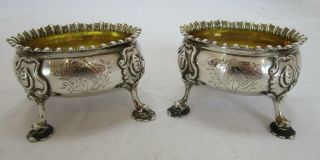 Pair Antique Georgian Sterling Silver Table Salts,  Hennell,  Crested,  293g