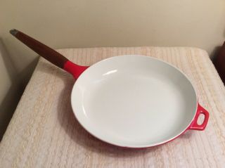 Vintage Denmark Copco Michael Lax Red Enamel Heavy Cast Iron Pan 10 " Great Condn