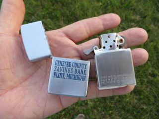 MIB Vintage 1950 - 57 ZIPPO Lighter GENESEE COUNTY BANK FLINT Michigan w/BOX 8