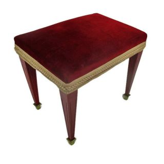 Vintage Wooden Stool Ottoman Footstool Hollywood Regency Red Fabric Lovely