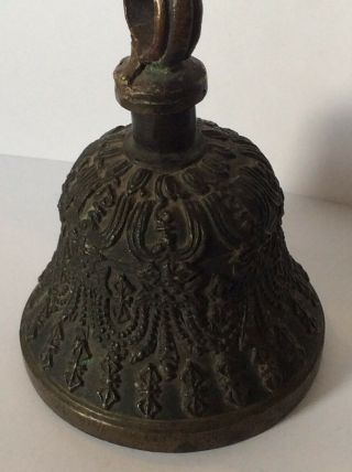Antique Vintage Brass Hindu Figural deity Bust Script Hand Temple Bell 6