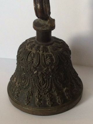 Antique Vintage Brass Hindu Figural deity Bust Script Hand Temple Bell 7