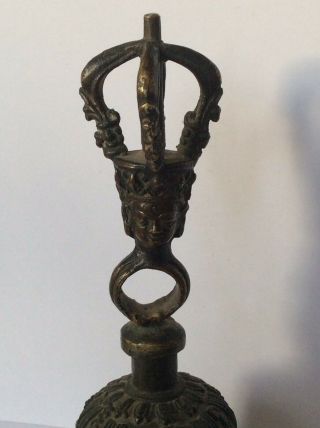 Antique Vintage Brass Hindu Figural deity Bust Script Hand Temple Bell 8