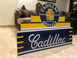 Cadillac Service DSP Vintage Porcelain Sign Gargoyle,  Gas,  Oil,  Pegasus,  2 Sided 3