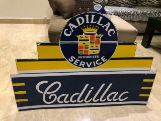 Cadillac Service DSP Vintage Porcelain Sign Gargoyle,  Gas,  Oil,  Pegasus,  2 Sided 5