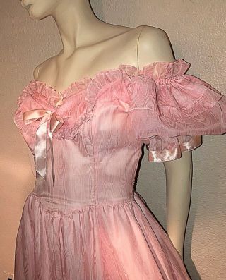 Vtg GUNNE SAX Jessica McClintock Pink Lace Prom Ball Gown Dress Off Shoulder 2