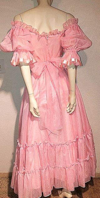 Vtg GUNNE SAX Jessica McClintock Pink Lace Prom Ball Gown Dress Off Shoulder 3