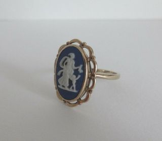 Vintage H/m 9ct Gold Wedgwood Dark Blue Jasper Cameo Ring