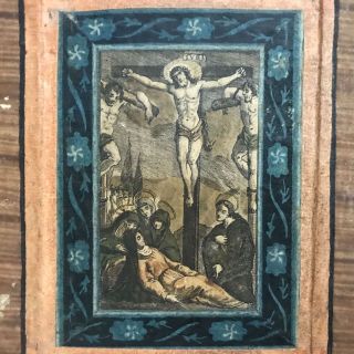 Antique Italian Stations Of The Cross Set,  14 Hand Colored Engravings,  1700s