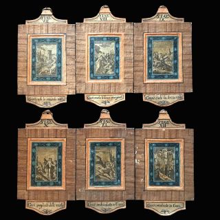 Antique Italian Stations of the Cross Set,  14 Hand Colored Engravings,  1700s 3