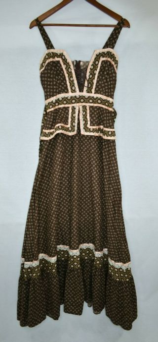Vtg 70s Jessica Gunne Sax Long Corset Floral Prairie Boho Summer Dress Size 11