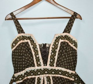Vtg 70s Jessica Gunne Sax Long Corset Floral Prairie Boho Summer Dress Size 11 2