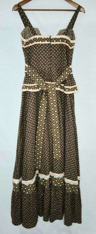 Vtg 70s Jessica Gunne Sax Long Corset Floral Prairie Boho Summer Dress Size 11 6
