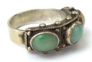 VINTAGE RING JADE STONE CABOCHONS SILVER TONE METAL HOBNAIL JEWELRY SIZE 7 2