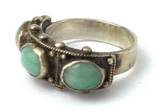 VINTAGE RING JADE STONE CABOCHONS SILVER TONE METAL HOBNAIL JEWELRY SIZE 7 3