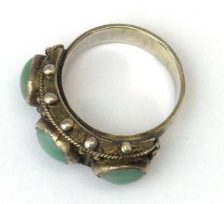 VINTAGE RING JADE STONE CABOCHONS SILVER TONE METAL HOBNAIL JEWELRY SIZE 7 4
