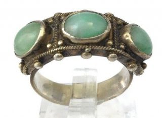 VINTAGE RING JADE STONE CABOCHONS SILVER TONE METAL HOBNAIL JEWELRY SIZE 7 6