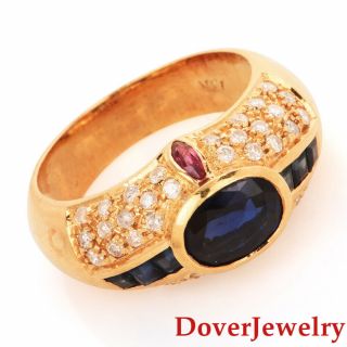 Estate Diamond Sapphire Ruby 18k Yellow Gold Cluster Ring 7.  0 Grams Nr