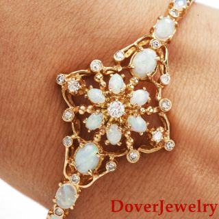 Estate Diamond 4.  00ct Opal 14k Yellow Gold Floral Bangle Bracelet 20.  6 Grams Nr