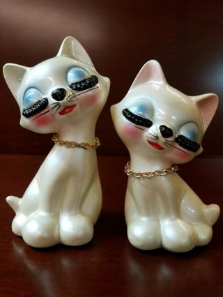 Vintage Salt And Pepper Shakers 1222 Kitsch Opalescent Cats