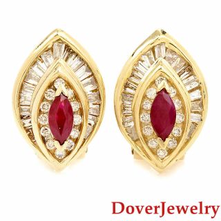 Estate Diamond 1.  69ct Ruby 14k Yellow Gold Cluster Earrings 5.  9 Grams