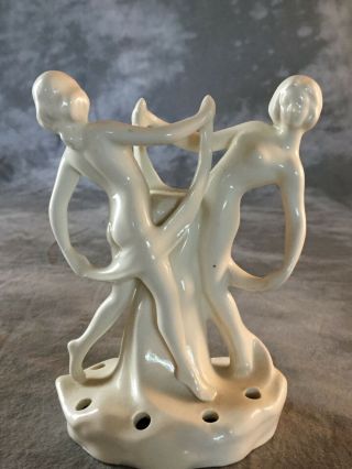 VINTAGE ART DECO NUDE DANCING Nymphs Frog Art Pottery Figurines and dish perfect 3