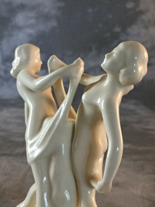 VINTAGE ART DECO NUDE DANCING Nymphs Frog Art Pottery Figurines and dish perfect 5