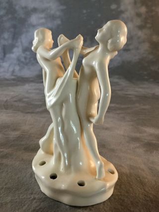 VINTAGE ART DECO NUDE DANCING Nymphs Frog Art Pottery Figurines and dish perfect 8