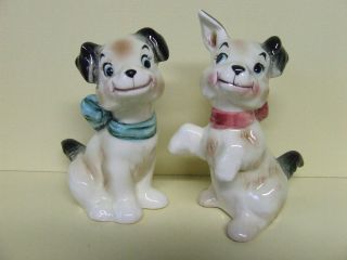 Vintage Playful Puppy Dogs W/bows Salt & Pepper Shakers (japan)