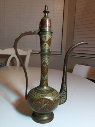 Vintage Tall Brass India Oil Decanter Tea Pot Coffee Pot Genie Lamp