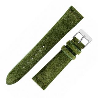 Jpm Italian Vintage Suede Leather Watch Strap With Buckle In Moss Green