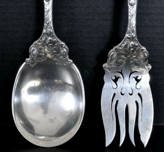 Antique American Art Nouveau Love Disarmed Sterling silver serving spoon fork 11