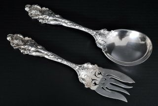 Antique American Art Nouveau Love Disarmed Sterling Silver Serving Spoon Fork