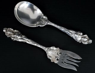 Antique American Art Nouveau Love Disarmed Sterling silver serving spoon fork 2