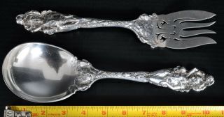 Antique American Art Nouveau Love Disarmed Sterling silver serving spoon fork 3