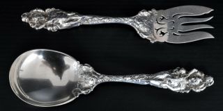 Antique American Art Nouveau Love Disarmed Sterling silver serving spoon fork 5